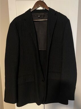 Vintage Pure Virgin Wool - Made in Italy 🇮🇹 - Charcoal Black Pinstripe Coat (L)